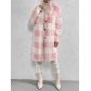 Open button lapel plush plaid coat loose length coat MYC90093