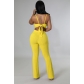 Fashion Solid Color Strap Open Back Wrap Chest Two Piece Set PU6113