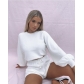 Bubble sleeved top and shorts set, sexy open navel sweater two-piece set W0234