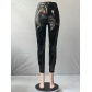High waisted elastic tight leather pants S6925