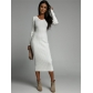 Women's V-neck Solid Knitted Mid length Dress D6491XH