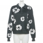 Printed contrasting lapel loose fitting sweater jacket K23L34567