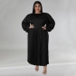 Pleated round neck long dress with long sleeves N7729