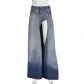 Gradient High Waist Zipper Irregular Split A-line Denim Skirt Long Dress KJ32062