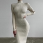 High Neck Knitted Skirt Wool Knitted Tight Sexy Dress FQD941