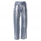 Solid color gilded zippered pocket slimming denim straight leg casual pants M23PT388