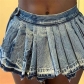 Pleated sexy buttocks wrapped denim skirt W23J34255