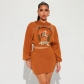 Solid color printed short hooded long sleeved sweater skirt two-piece set D23ST146