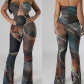 Chest bare back abstract printed high waisted long jumpsuit K23Q36954