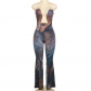 Chest bare back abstract printed high waisted long jumpsuit K23Q36954
