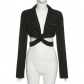 Lapel single breasted waistband short slim jacket C1738120