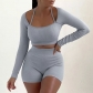 Women's knitted thread high elastic back exercise and fitness two-piece set S3914184W