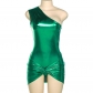 Diagonal shoulder bright color jumpsuit slim fitting short skirt set K22S24534
