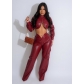 PU leather wrap chest autumn and winter leather pants zipper sexy two-piece set YZ1358