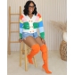 V-neck seven color patchwork three-dimensional knitted sweater W0042