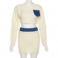 Denim collage long sleeved sweater slim fit knitted short skirt set W23S34988