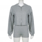 Knitted zippered hooded cardigan sweater V-neck triangular cup chest high waisted tight shorts three piece set KJ07976