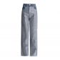 Design inspired diamond studded high waisted straight leg jeans DPA203441