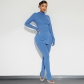 Solid color tight fitting long sleeved top with slit pants casual set K23ST469