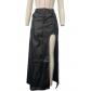 Women's high slit PU skirt can be worn in all seasons D8617