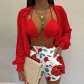 Printed camisole shirt and shorts three piece set HJ9068-2