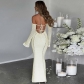 Sexy backless lace up slim fit hollow out long sleeved dress D3813984A