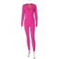 Solid color slim fit sports long sleeved jumpsuit P3914317A