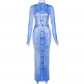 3D denim printed round neck pullover sexy slimming long sleeved dress K23D38599