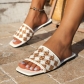 Casual diamond checkered flat bottomed sandals with one foot HWJ2152