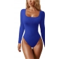 Leisure pit stripe bottom top solid color long sleeved tight fitting jumpsuit H0318