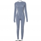 Round necked long sleeved reverse stitching slim fit jumpsuit D23JP370