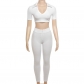 Open navel lapel slim fit top, high waisted casual pants set K23S38810