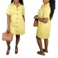 Leisure POLO collar button up long skirt with pockets C3126