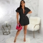 Sexy and fashionable solid color button up round neck women's jumpsuit SMR11440
