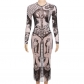 Sexy Mesh Digital Print High Waist Slim Fit Long Dress K23D37926