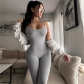Leisure yoga suspender with solid color high waisted long pants and tight fitting jumpsuit K23Q39265