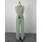 Lapel pocket with waistband and loose wide leg sleeveless jumpsuit HK7041