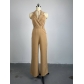 Hanging neck, backless, high waisted, pocket inserted casual jumpsuit, women's pants HK8001