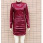 Standing collar tight fitting buttocks skirt long sleeved dress HC787