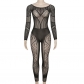 Sexy Hollow Jacquard Knitted High Waist Tight jumpsuit W23Q27658