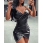 Casual strap PU leather bubble ball dress LZR12558B
