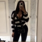 Black and white striped single breasted cardigan sweater A31220