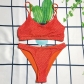 Split body solid color suspender style F letter printed sexy women's swimwear B675948614001