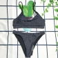 Split body solid color suspender style F letter printed sexy women's swimwear B675948614001