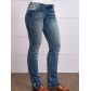 Elastic slim fit straight leg denim pants, women's embroidered jeans LF3006