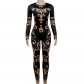 Printed long sleeved buttocks wrapped slim fit jumpsuit casual leggings K23Q41772