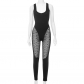 Perspective mesh patchwork sleeveless square neck high waisted hip lifting jumpsuit K23JP616