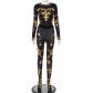 Positioning printed long sleeved round neck top, sock and pants two-piece set K23ST610