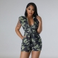Sleeveless personalized strap camouflage sexy hollow out lapel jumpsuit M3007
