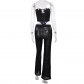 Flocking strap waist tied top and pants set JY23678